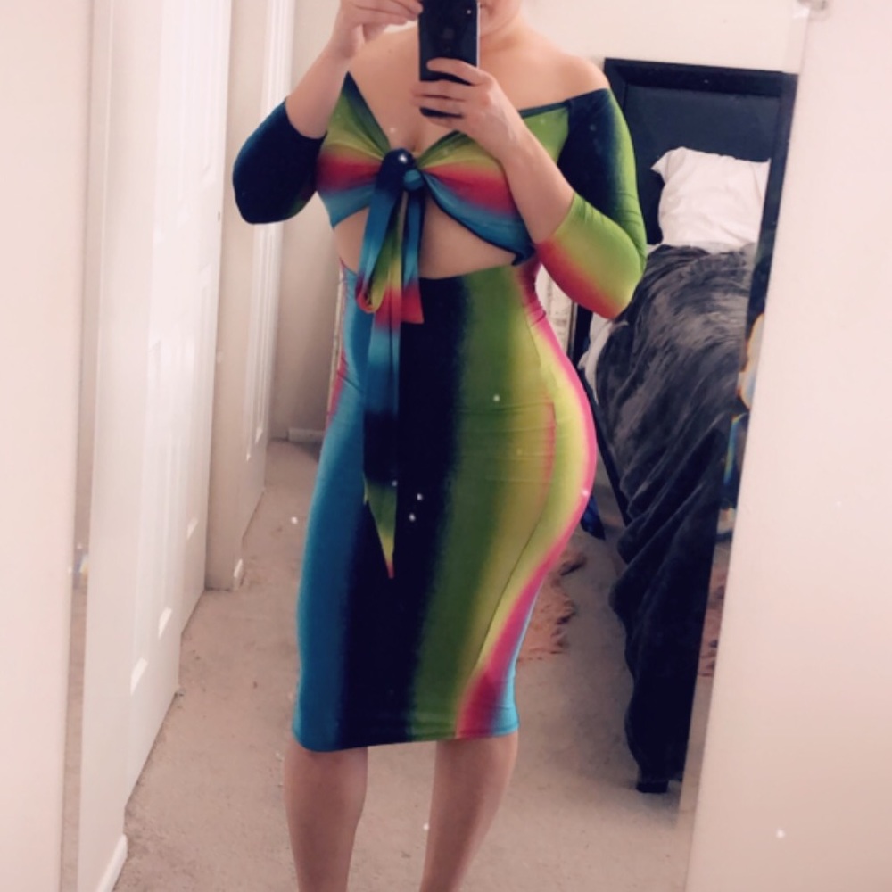 BOX OF COLORS OFF SHOULDER DRESS - MULTICOLORED